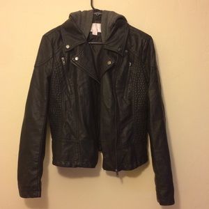 Black moto jacket with hood